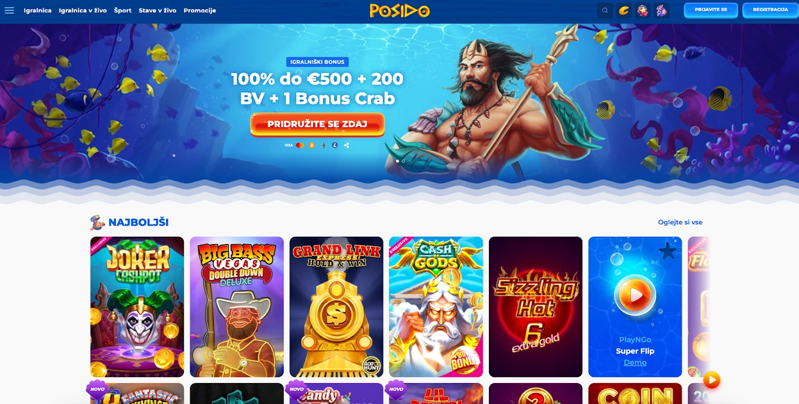 Posido Casino vračilo denarja v živo 25% do 200 €