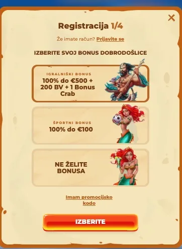 Izbira bonusa dobrodošlice v igralnici Posido Casino
